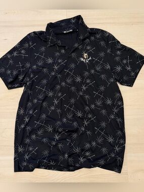 Travis Mathew Black Palm-Print Polo